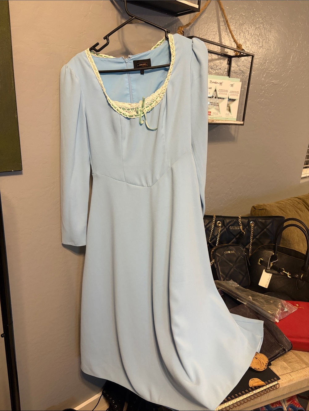 Alexia Admor Light Blue Long Sleeve Dress with Lace Trim